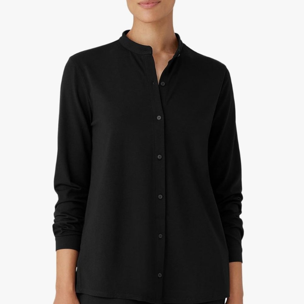 Eileen Fisher linen blend mandarin collar top